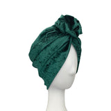 Green Crushed Velvet Rosette Turban Hat for Women
