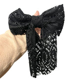 Black lace hair bow French barrette clip
