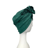 Green Crushed Velvet Rosette Turban Hat for Women