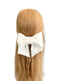 Ivory white velvet hair bow barrette clip