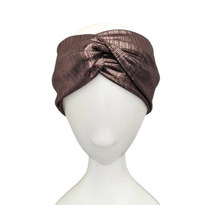 Dark Rose Gold Striped Metallic Twist Headband