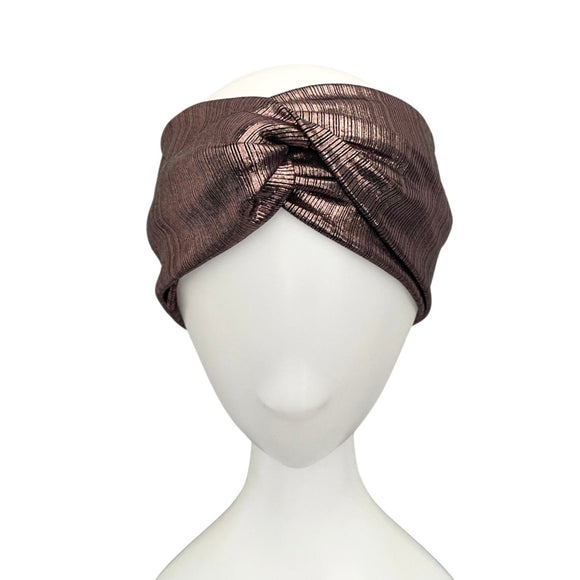 Dark Rose Gold Striped Metallic Twist Headband