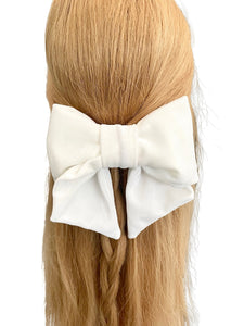 Ivory white velvet hair bow barrette clip