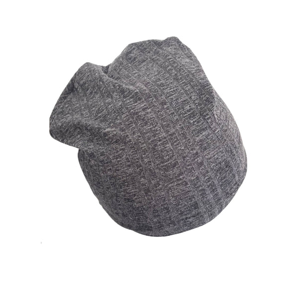 Elastic Charcoal Grey Knit Jersey Beanie Hat