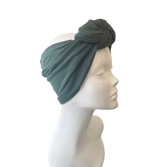 Dark Green Wide Cotton Knotted Headband for Women Head Wrap
