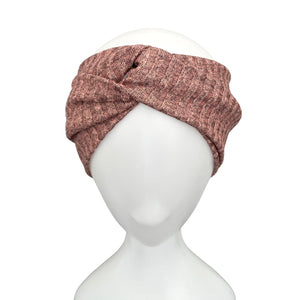 Pink Gold Metallic Ribbed Knit Turban Twist Headband