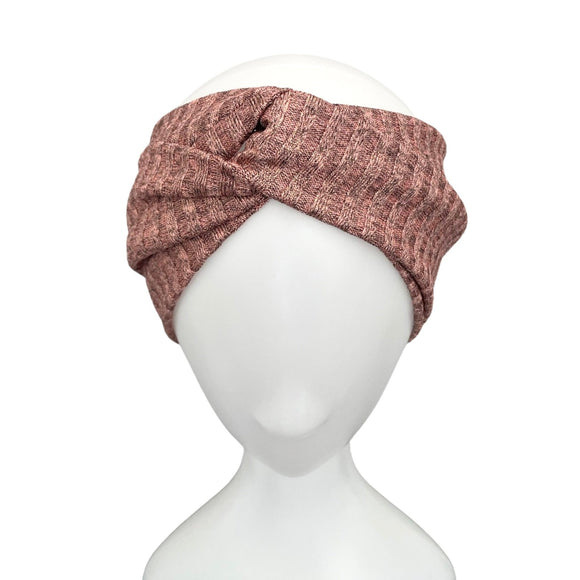 Pink Gold Metallic Ribbed Knit Turban Twist Headband
