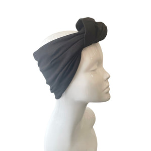 Black Elegant Oversized Front Knot Turban Headband Head Wrap for Women