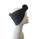 Black Elegant Oversized Front Knot Turban Headband Head Wrap for Women