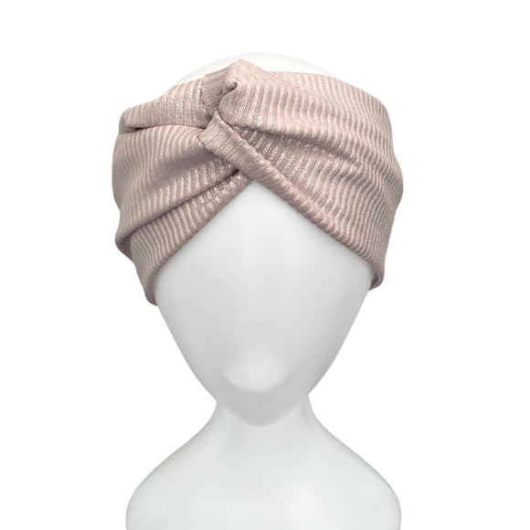 Pale Pink Silver Metallic Wide Turban Twist Headband