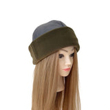 grey and khaki fleece hat