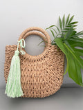 Large Light Green Summer Tassel with Braided String for Beach Bags