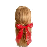 Lightweight long tail red heart ribbon hair bow