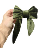 Olive green velvet hair bow barrette