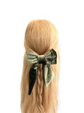 Olive green velvet hair bow barrette