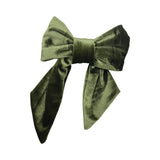 Olive green velvet hair bow barrette