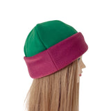 pink and green fleece hat