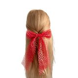 Lightweight long tail red heart ribbon hair bow