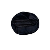 Black fabric bag with a zipper on a white background