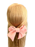 Oversized salmon pink fabric hair bow barrette clip 