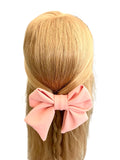 Oversized salmon pink fabric hair bow barrette clip 