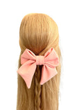 Oversized salmon pink fabric hair bow barrette clip 