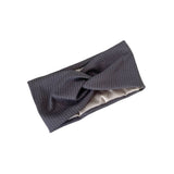 Gray ribbed knit headband on a white background