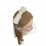 White Birdcage Veil Headband with Bow