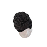 Black textured head wrap on a mannequin head against a white background