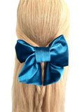 Petrol blue oversized short tail velvet bow