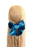Petrol blue oversized short tail velvet bow