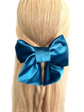 Petrol blue oversized short tail velvet bow ireland