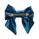 Petrol blue oversized short tail velvet bow