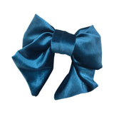 Petrol blue oversized short tail velvet bow