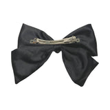 Black silky satin hair bow barrette clip