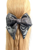 Liquid metal silver fabric hair bow clip