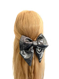 Liquid metal silver fabric hair bow clip