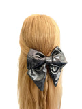 Liquid metal silver fabric hair bow clip