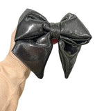 Liquid metal silver fabric hair bow clip