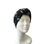 Black Floral Vintage Style Turban Hat