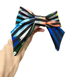 Striped colourful hair bow barrette clip for women
