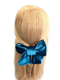 Petrol blue oversized short tail velvet bow