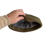 grey and khaki fleece hat