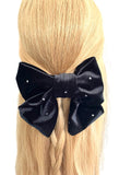 Black studded velvet hair bow barrette clip