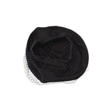 Black beret with a mesh back on a white background