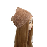 Lace headband on a mannequin head with long hair against a white background