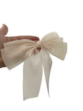 Long tail champagne white satin ribbon hair bow