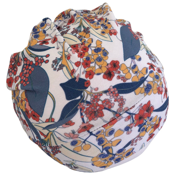 White Stretchy Floral Cotton Beanie Hat