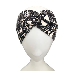 Black and White Geometric Print Wide Turban Headband
