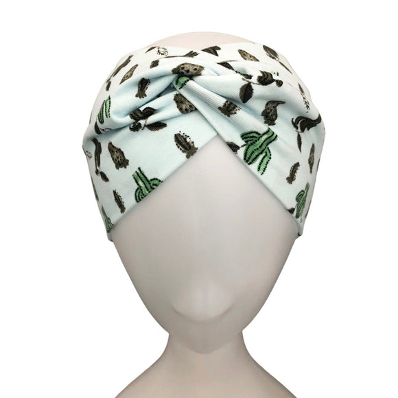 Mint Cacti Print Wide Soft Cotton Turban Headband